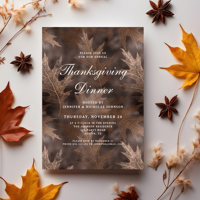 Invitation Russe Automne Quitte Thanksgiving Dîner (Rustic Fall Leaves Thanksgiving Dinner Invitation)