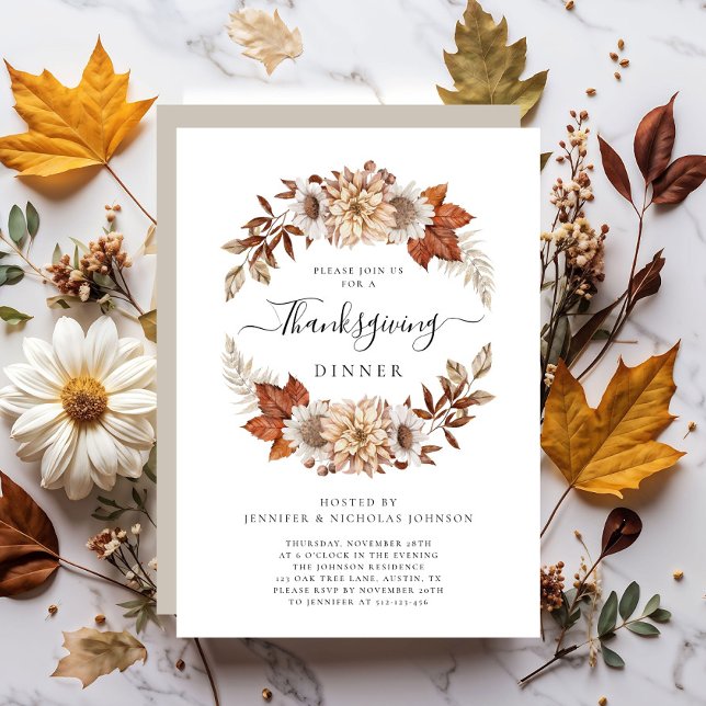 Invitation Russe Automne Quitte Thanksgiving Dîner (Rustic Fall Leaves Thanksgiving Dinner Invitation)
