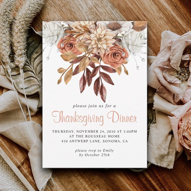 Invitation Russe Automne Terracotta Floral Thanksgiving (Créateur téléchargé)