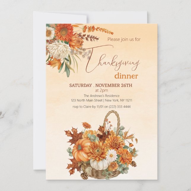 Invitation Russe Autumn Citrouille Thanksgiving Dîner (Devant)
