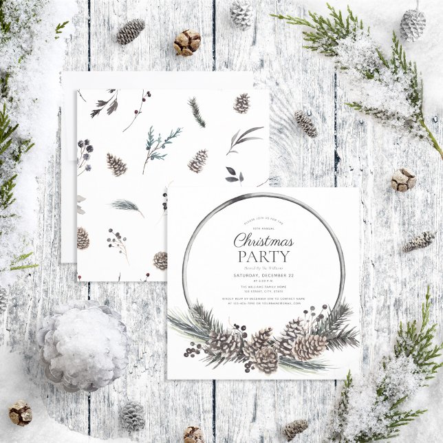 Invitation Russe Black Winter Pinecone Wreath Fête de Vacance (Créateur téléchargé)
