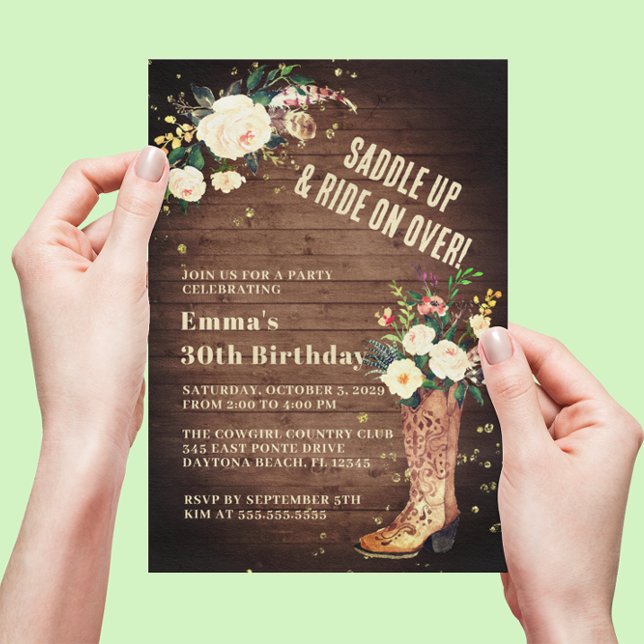 Invitation Russe Boho Cowgirl Floral Boots fête d'anniversair (Créateur téléchargé)