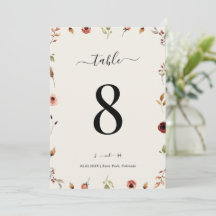 Russe Boho Fleur sauvage 5x7 Mariage Numéro de tab