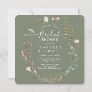 Invitation Russe Boho Fleur sauvage Sage Green Fête des marié