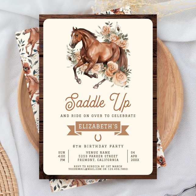 Invitation Russe Boho Floral Horse Cowgirl fête d'anniversair (Créateur téléchargé)