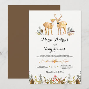 Invitation Russe Boho Mariage d'aquarelle de cerf de bois