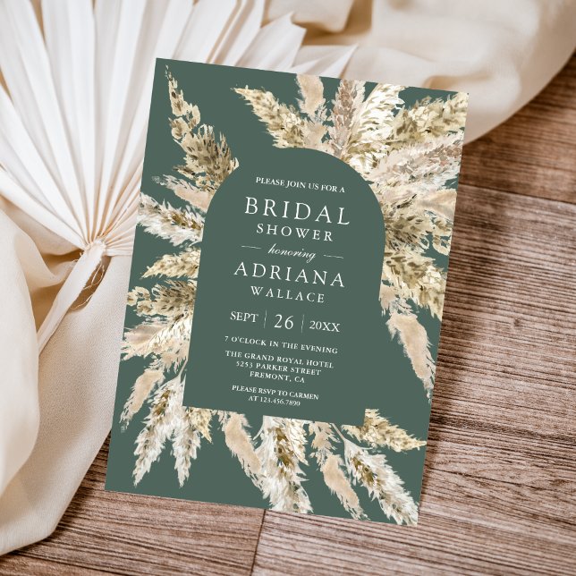Invitation Russe Boho Pampas Arch Sage Green Fête des mariées (Créateur téléchargé)