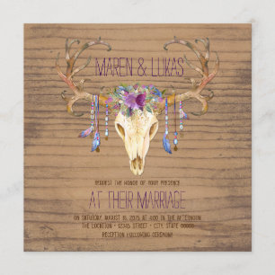Invitation Russe Bois Cerf Antler Crâne Sud-Ouest Mariage