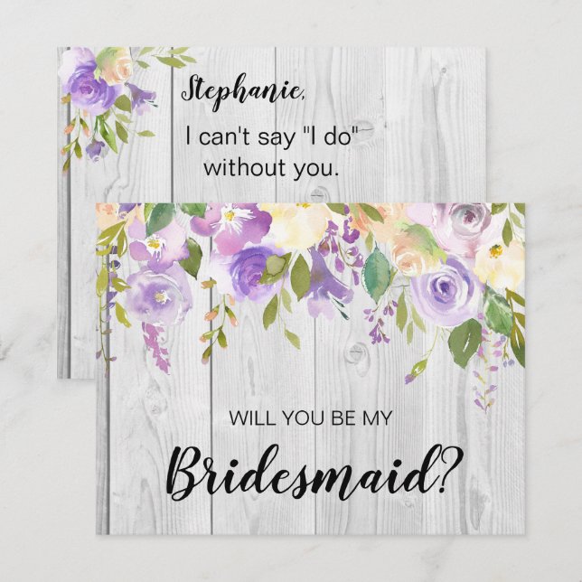 Invitation Russe Bois-de-Barne violet Floral Bridesmaid Propo (Devant / Derrière)