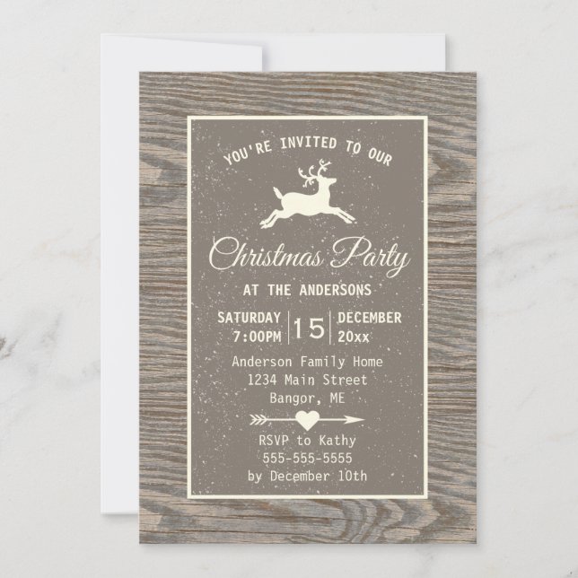 Invitation Russe Bois Reindeer Pays Fête de Noël Beige (Devant)
