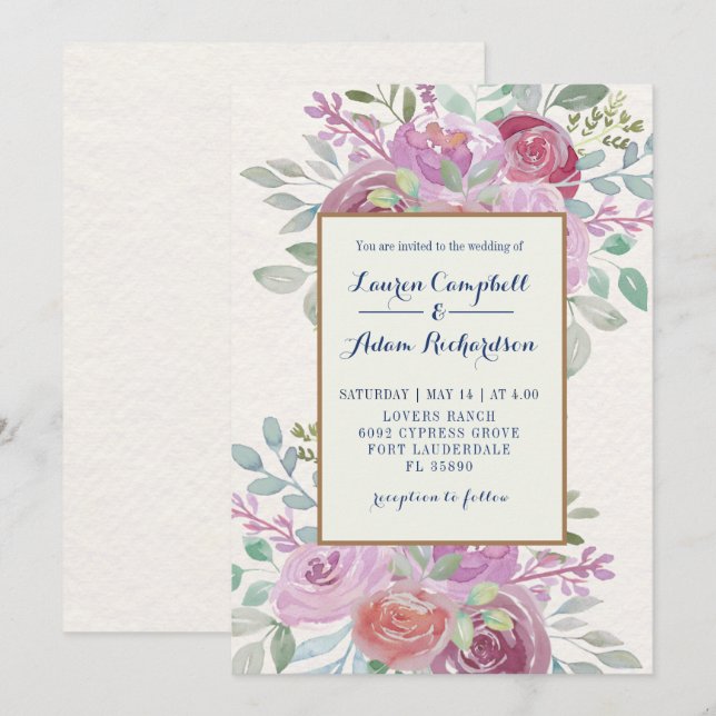 Invitation Russe Bourgogne et rose rose pâle (Devant / Derrière)