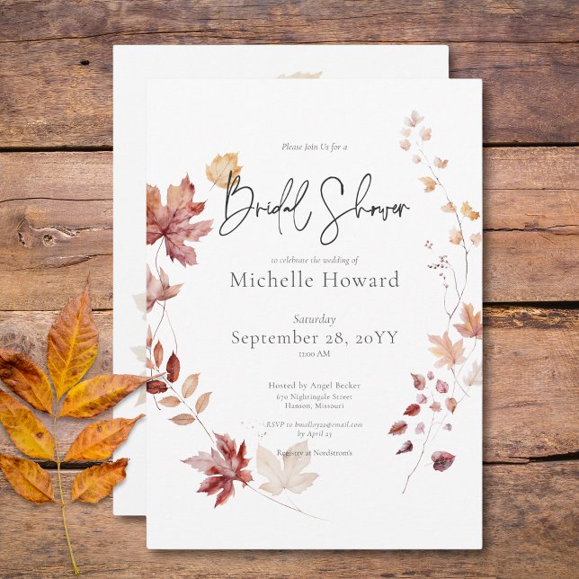 Invitation Russe Bourgogne et rouille Feuilles de chute Fête  (Rustic Burgundy & Rust Fall Leaves Bridal Shower Invitation)
