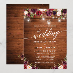 Invitation Russe Bourgogne Jar Lights Mariage de calligraphie