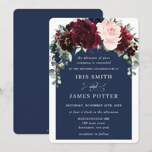 Invitation Russe Bourgogne Marine Blush Floral Arch Mariage