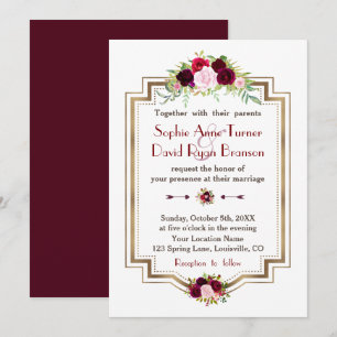 Invitation Russe Bourgogne Marsala Floral Mariage de automne 