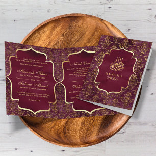 Invitation Russe Bourgogne or Damask Mariage musulman