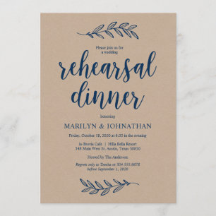 Invitation Russe Brown Kraft, Dîner de répétition, Navy Blue