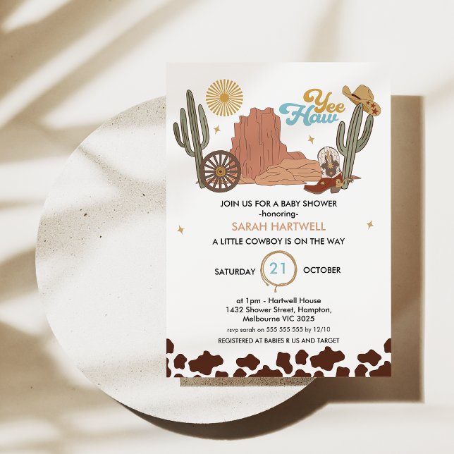 Invitation Russe Brown Yea Haw Little Cowboy Baby shower (Editable Cowboy Baby Shower Invitation, Little Cowboy baby shower Invite, Wild West Theme, Boy)