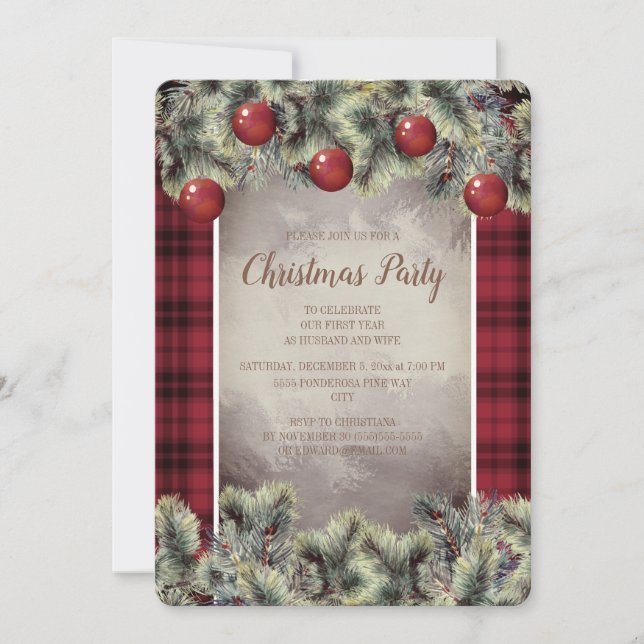 Invitation Russe Buffalo Plaid Silver Grey Noël Party (Devant)