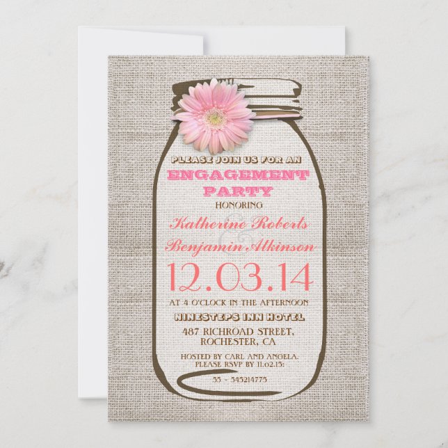 Invitation Russe Burlap Mason Jar Pink (Devant)