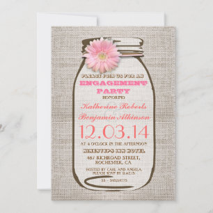 Invitation Russe Burlap Mason Jar Pink
