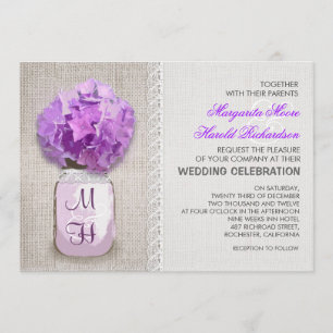 Invitation Russe Burlap Mason Jar Purple Hydrangea Mariage
