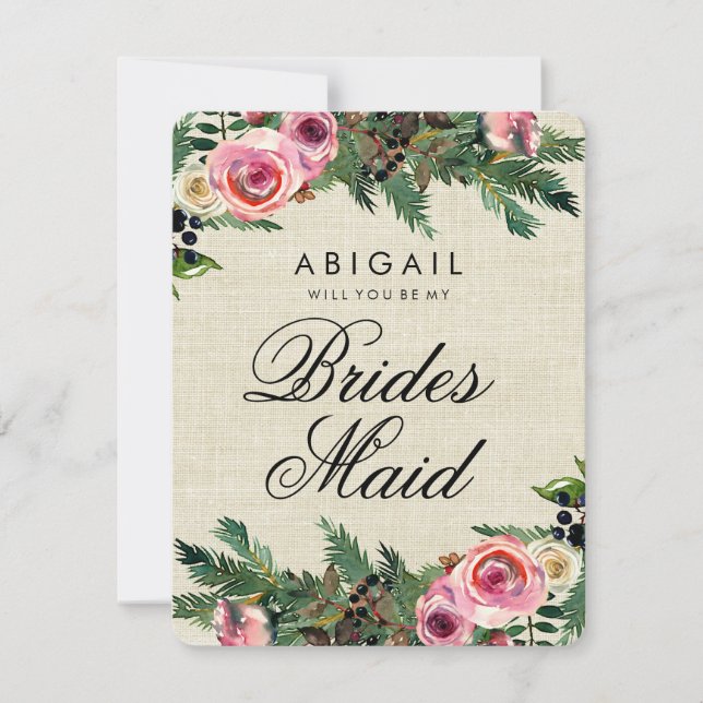 Invitation Russe Burlap Pine D'Hiver Serez-Vous Bridesmaid (Devant)