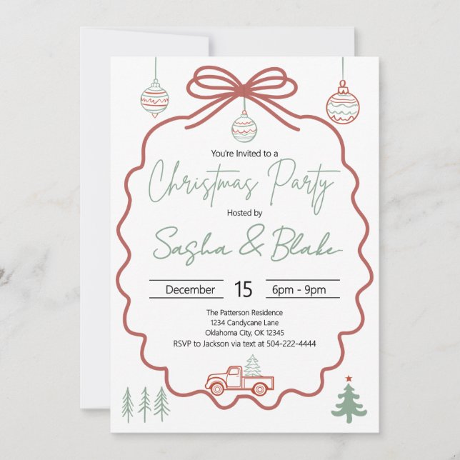 Invitation Russe Coquette Red Green Christmas Party (Devant)
