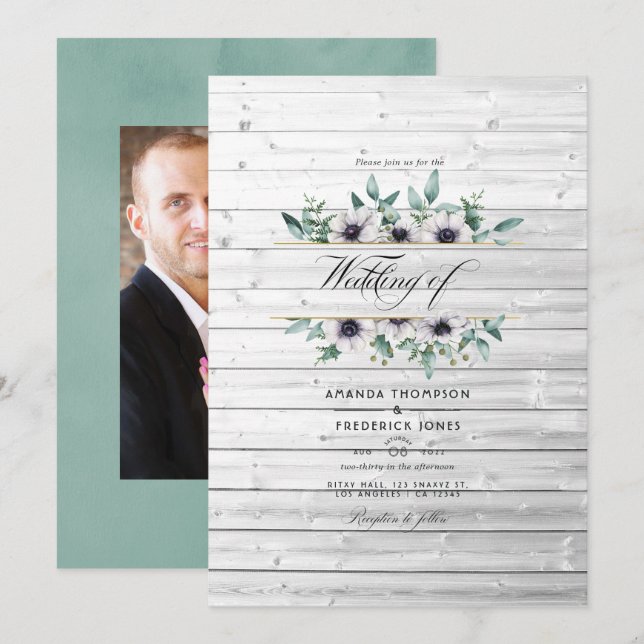 Invitation Russe Country Grange Eucalyptus Anemone Mariage (Devant / Derrière)