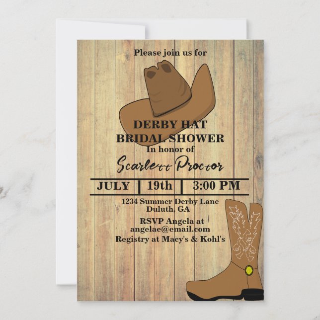 Invitation Russe Cowboy Kentucky Derby Fête des mariées (Devant)