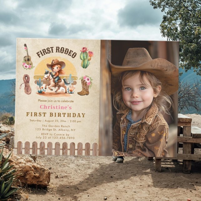 Invitation Russe Cowgirl Premier Rodéo 1er Anniversaire Photo (Créateur téléchargé)