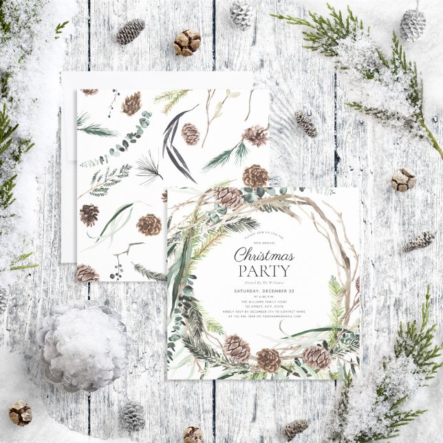 Invitation Russe Eucalyptus Dusty Wreath fête de Noël (Créateur téléchargé)