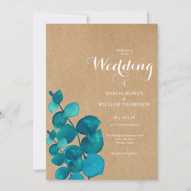 Invitation Russe Eucalyptus Woodland Mariage (Devant)
