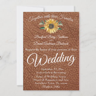Invitation Russe Faux Brown Cuir Golden Tournesol mariage