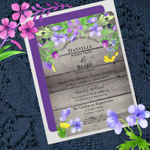 Invitation Russe Fleur sauvage Aquarelle bleu violet Mariage