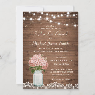 Invitation Russe Floral Blush Hydrangea Mason Jar Lace Light