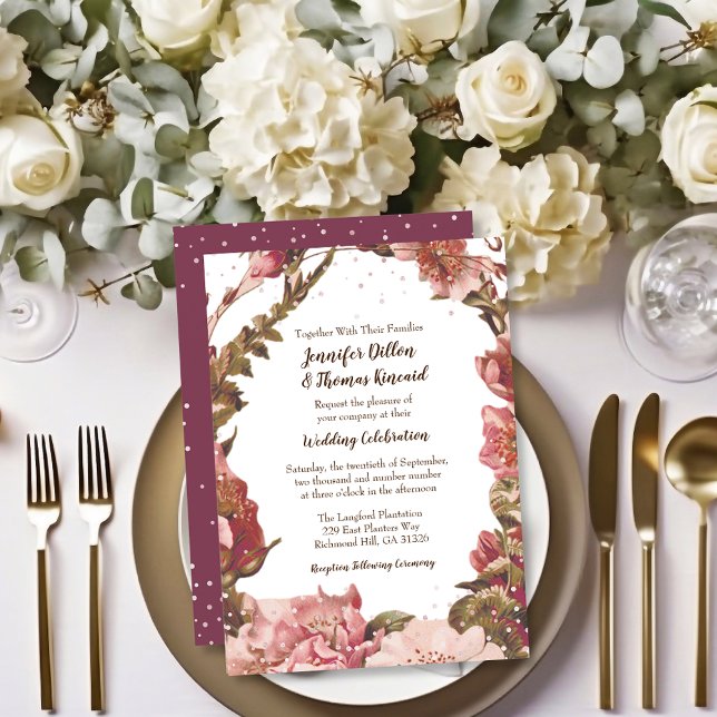 Invitation Russe Floral Bourgogne Mariage (Créateur téléchargé)