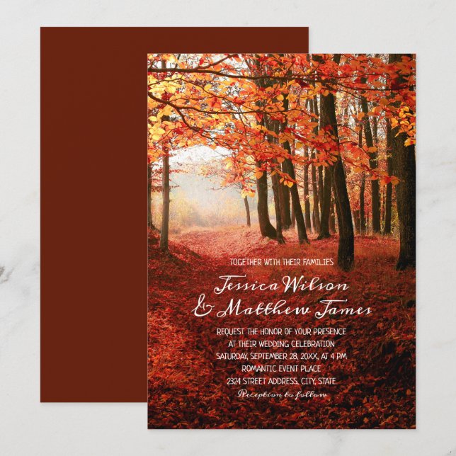 Invitation Russe Forêt Automne Bourgogne Mariage campagnard A (Devant / Derrière)
