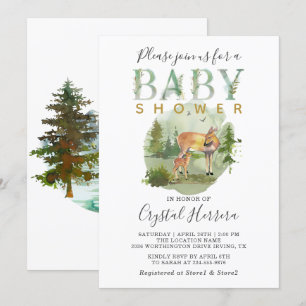 Invitation Russe Forêt de bois Aquarelle Baby shower de cerfs