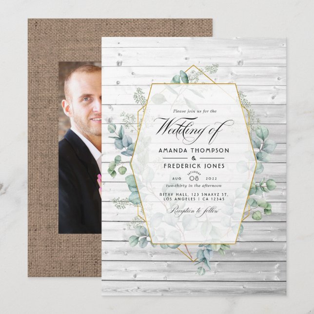 Invitation Russe géométrique Pays Barne Eucalyptus Mariage (Devant / Derrière)