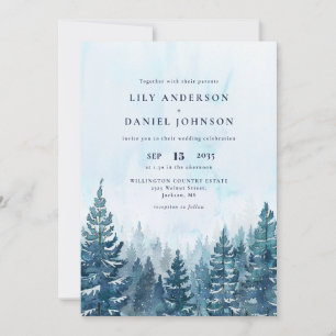 Invitation Russe hiver Aquarelle Pine Tree Mariage forestier