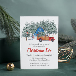 Invitation Russe hiver Neige Rouge Camion Noël Soir Dîner