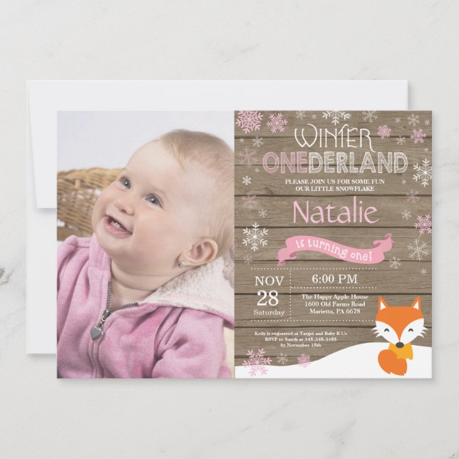 Invitation Russe hiver Onederland Fox 1er anniversaire (Devant)