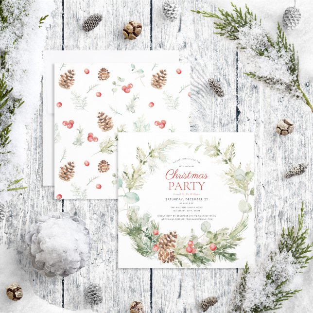 Invitation Russe Hiver Pine Berry Wreath Fête (Créateur téléchargé)