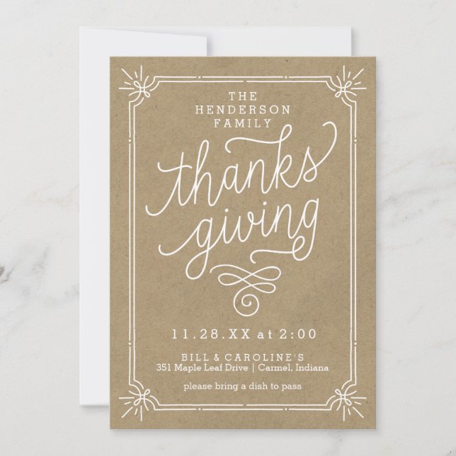 Invitation Russe Kraft Frame Famille Thanksgiving Dîner (Devant)