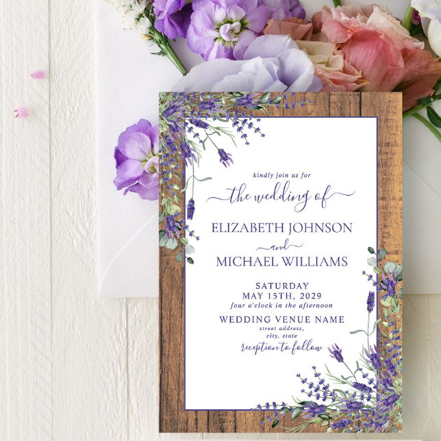 Invitation Russe Lavande Eucalyptus Mariage de script en bois (Créateur téléchargé)