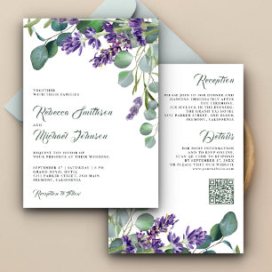 Invitation Russe Lavender Eucalyptus QR Code Mariage