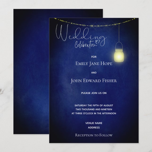 Invitation Russe Marine bleu aquarelle Mason Jar Mariage (Devant / Derrière)
