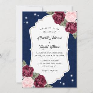 Invitation Russe Marine Bleu Bourgogne Blush Burlap Mariage