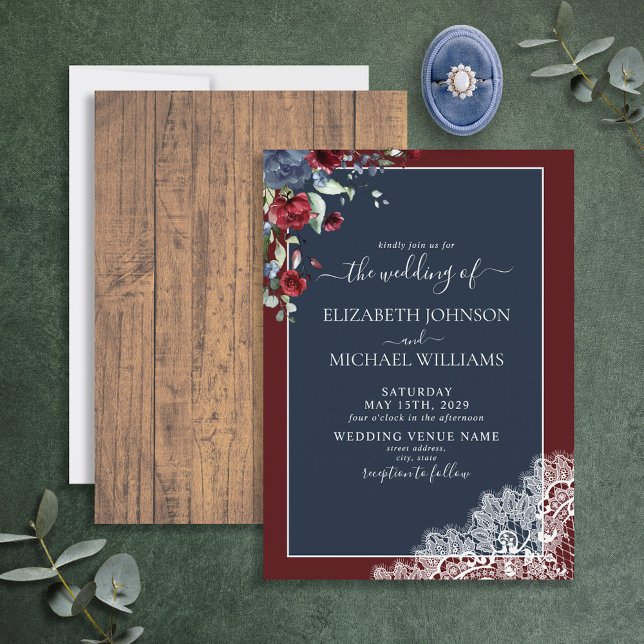 Invitation Russe Marine Bleu Bourgogne Mariage Script (Créateur téléchargé)